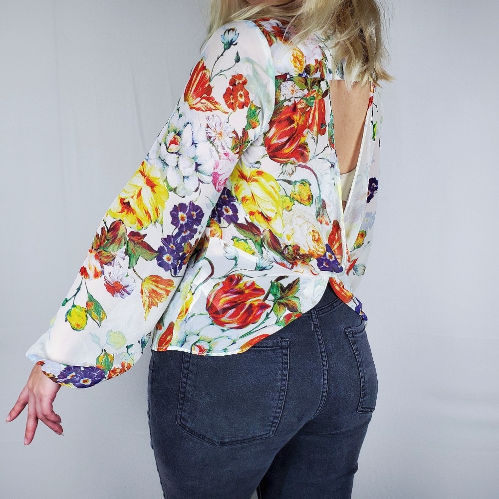 Forever 21 Floral Sheer Long Sleeve Blouse